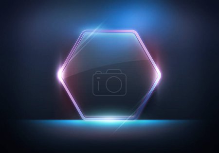 Photo for Glossy neon shiny transparent background with hexagon frame - Royalty Free Image