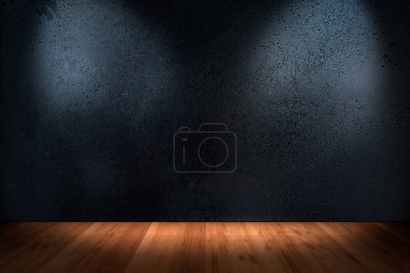 Foto de Sala de hormigón oscuro con pared de hormigón y suelo de madera - Imagen libre de derechos