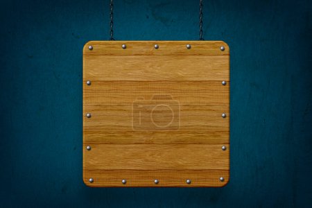 Foto de Signo de madera vacío sobre fondo azul - Imagen libre de derechos