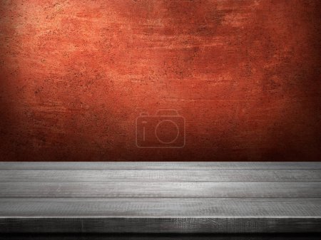Foto de Mesa marrón vacía con fondo de pared marrón - Imagen libre de derechos