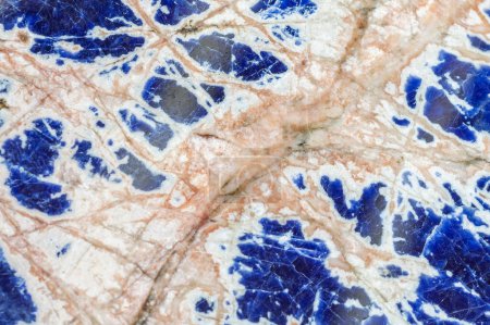 Téléchargez les photos : Pierre minérale de sodalite avec sa structure bleu royal et ses stries blanches fibreuses caractéristiques - en image libre de droit