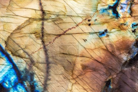 Téléchargez les photos : Surface en pierre minérale naturelle de labradorite polie avec un effet optique connu sous le nom de labradorescence - en image libre de droit