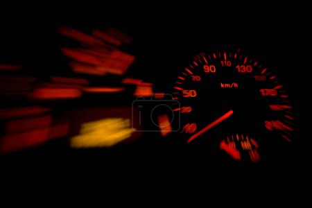 Photo for Selective focus on the car speedometer isolated on black background. Speed concept - Royalty Free Image