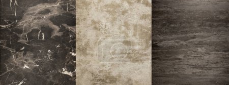 Foto de Banner con muestras de piedra de mármol y granito gris. materiales para diseño e interior. Piedra artificial - Imagen libre de derechos