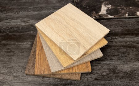 MDF samples. Wooden design background. Concept for designers