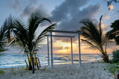 Foto de Hermosa puesta de sol en Barbados - palmeras, playa y el océano - Imagen libre de derechos