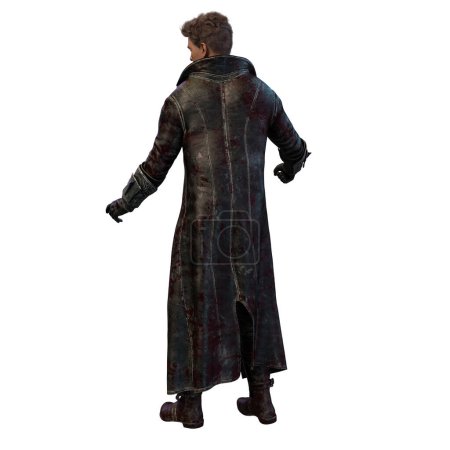 Epic fantasy man in a long jacket with weapons, 3D Illustration, 3D Rendering