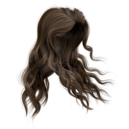 Photo for Windblown long wavy hair on isolated white background, 3D Illustration, 3D Rendering - Royalty Free Image