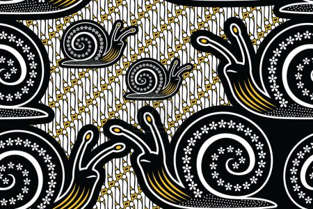 Téléchargez les illustrations : Escargot - Modèle sans couture avec vecteur géométrique abstrait - Motif indonésien Batik - en licence libre de droit