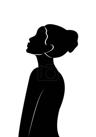 Ilustración de Imagen de perfil de silueta de avatar femenino para redes sociales. Moda y belleza. Ilustración de vector blanco negro. - Imagen libre de derechos