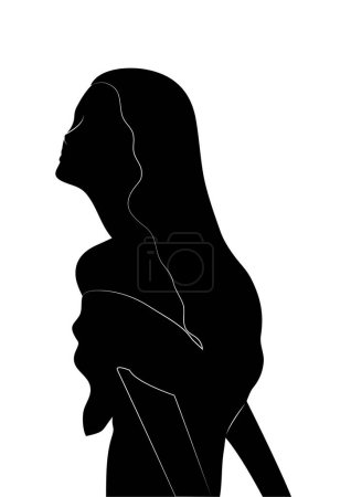 Illustration for Silhouette profile image of female avatar for social networks. Fashion and beauty. Black white vector illustration. - Royalty Free Image