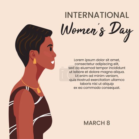 Ilustración de Chica fuerte y valiente para el Día Internacional de la Mujer. Joven hermosa mujer afroamericana perfil retrato. - Imagen libre de derechos