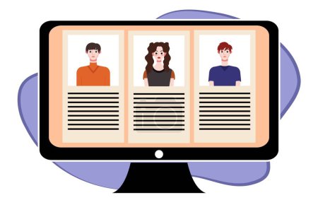 Illustration for People in video conference on computer screen. Online meeting, video call concept. Vector illustration. - Royalty Free Image