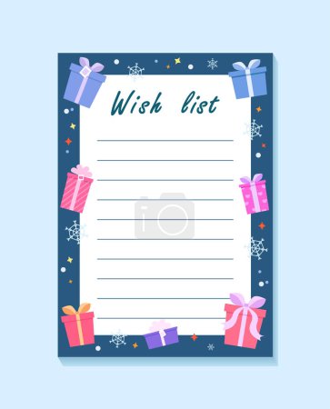 Ilustración de Plantilla de página de lista de deseos de Navidad con regalos. Ilustración vectorial - Imagen libre de derechos