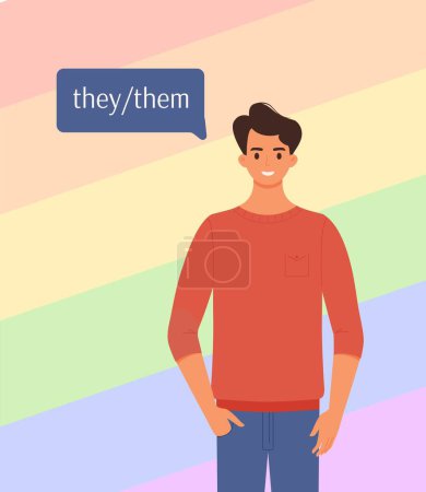 Young girl with the gender pronoun they. Vector illustration