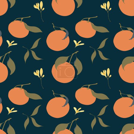 Photo for Vector seamless pattern with mandarins. Trendy hand drawn textures with tangerines. Modern abstract design for paper, cover, fabric, interior decor textiles, Christmas decor and other users. - Royalty Free Image