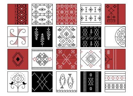 Photo for Vector graphic geometric red and black pixel pattern with Ukrainian folk motifs. Great ethnic element for your design. Ukrainian embroidery fragment, scheme. Ornamental decorative texture. - Royalty Free Image