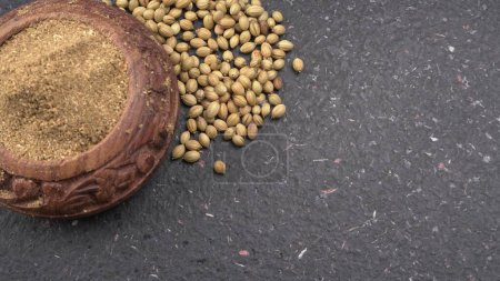 Photo for Bowl of Coriander seeds for coriander powder, Indian Spices and herbs. - Royalty Free Image