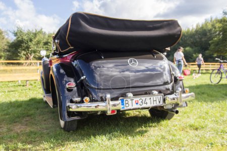 Téléchargez les photos : Mercedes Typ 230 W 143 Cabrio C 1937 - arrière - après restauration complète, chez Mercedes Benz Car Meet à Snina, Slovaquie - en image libre de droit