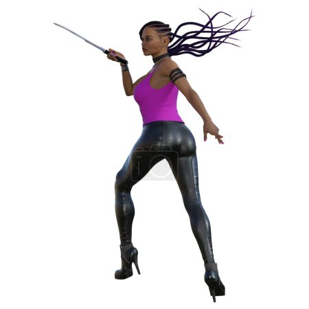 Photo for 3D render, illustration, urban fantasy, African American woman. - Royalty Free Image