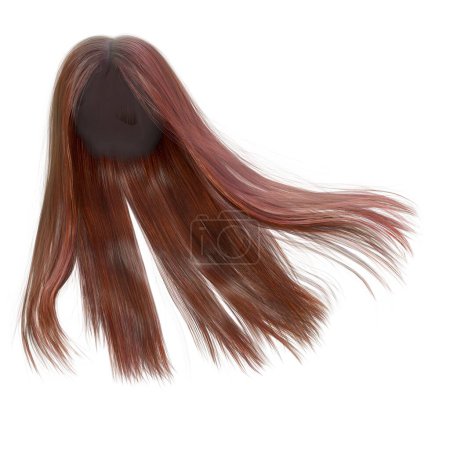 3D Render illustration of  long flowing hair red