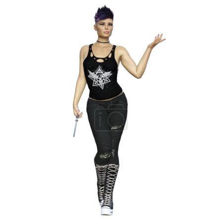 3D render, illustration, young adult punk inspired witch