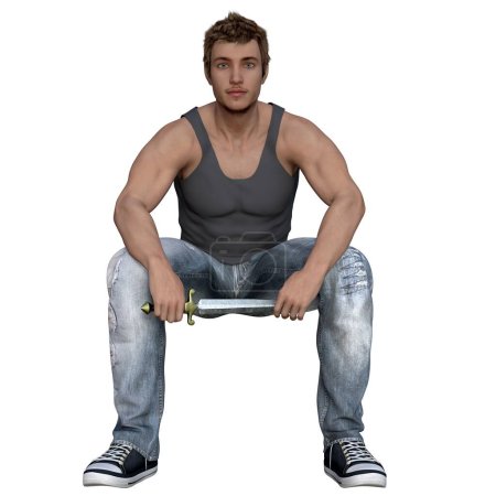 CG, rendu 3D, illustration, mâle caucasien en jeans et tank