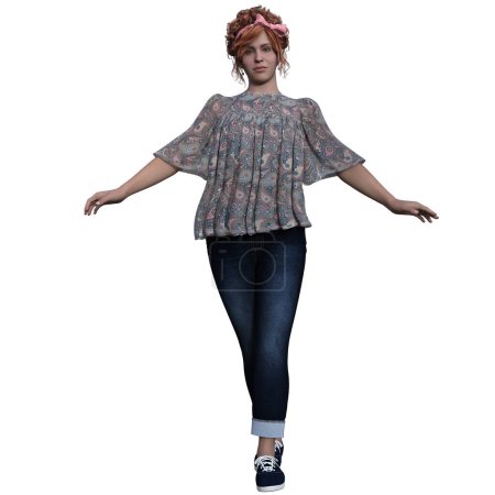 Foto de Representación 3D, ilustración, mujer de estilo casual con cabello rojo - Imagen libre de derechos