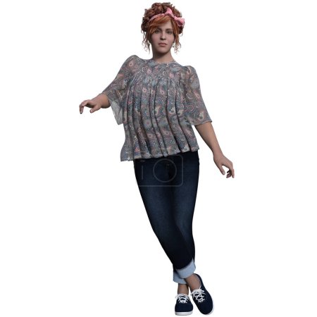 Foto de Representación 3D, ilustración, mujer de estilo casual con cabello rojo - Imagen libre de derechos