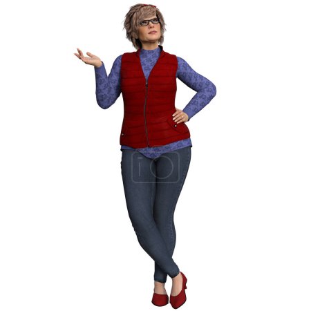 3D render, illustration, casual style mature woman with flashlight