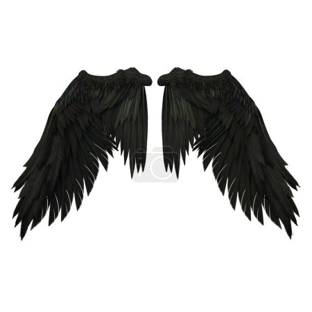 Photo for 3D render, illustration, urban fantasy angel, feather wings black - Royalty Free Image