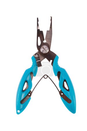 Photo for Tackle pliers for fishing blue color isolated on white background. Full depth of field. - Royalty Free Image