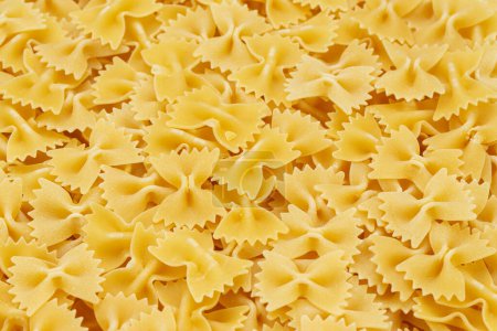 Texture of dry Italian pasta macaroni bows farfalle. Close up. Background carbohydrates food.