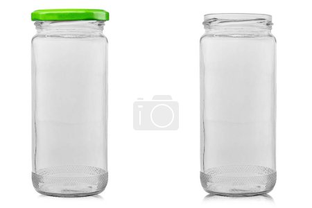 Collection of glass jars for food and preservation isolated on white background. File contains clipping path.