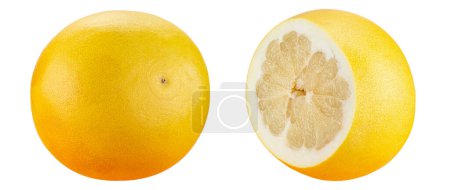 Fresh yellow pomelo fruit isolated on white background. Fresh grapefruit on white background. File contains clipping path. Full depth of field