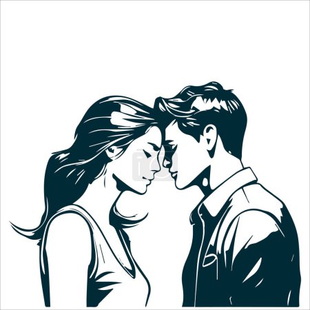 Ilustración de Dibujo de tinta conceptual Ilustración de una feliz pareja joven abrazándose y acercándose - Imagen libre de derechos
