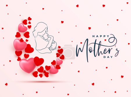 Illustration for Happy mothers day greeting card illustration with hearts - Royalty Free Image