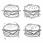 Cute hand-drawn burger in doodle style. Burgers illustration