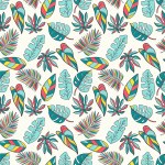 Seamless tropical pattern with colored tropical leaves