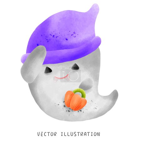 Photo for Celebrate the spooky season with this cute watercolor Halloween ghost holding a pumpkin bucket. Perfect for trick or treating fun Vibrant charming, and delightful - Royalty Free Image