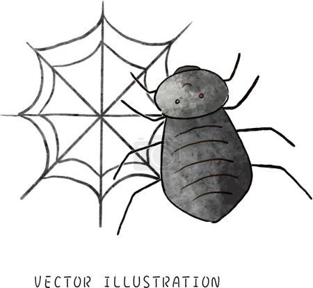 Téléchargez les photos : Mignon Halloween Spider accroché à une toile d'araignée dans le style aquarelle Festive Octobre Illustration - en image libre de droit