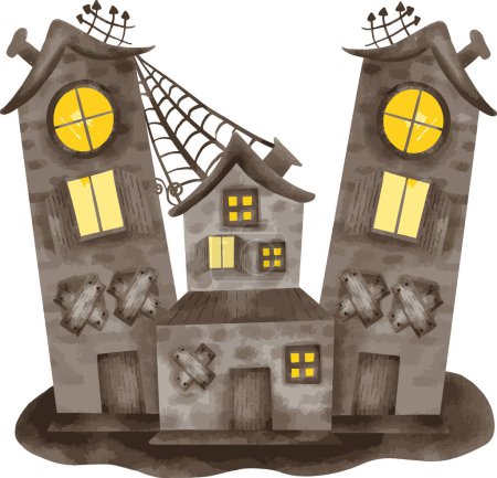 Photo for Enchanting Watercolor Style Halloween Kids House in October Night - Royalty Free Image
