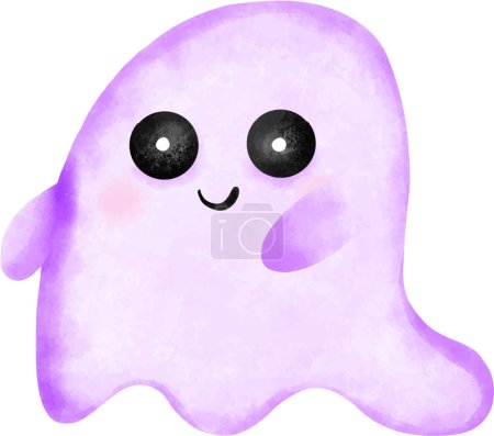 Photo for Purple Halloween: Whimsical Watercolor Style Cute Ghost Floating in the Air - Royalty Free Image