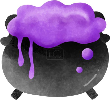 Spooky Watercolor Style Illustration Witchcraft and Sorcery with a Purple Magic Potion