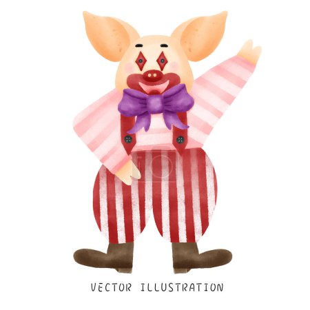Téléchargez les illustrations : Cochon ludique en costume de clown d'Halloween : Trick or Treat avec une touche de style aquarelle - en licence libre de droit