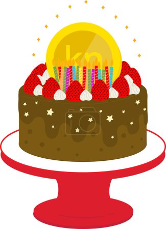Téléchargez les illustrations : Gâteau sur carte d'anniversaire - en licence libre de droit