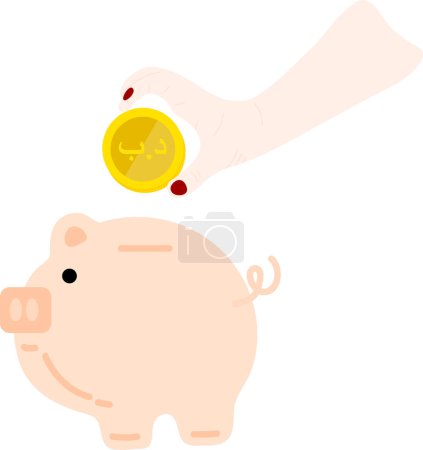 Illustration for Hand holding a piggy bank with gold coins. vector illustration - Royalty Free Image