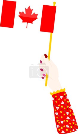 Illustration for Hand holding flag with canada symbols - Royalty Free Image