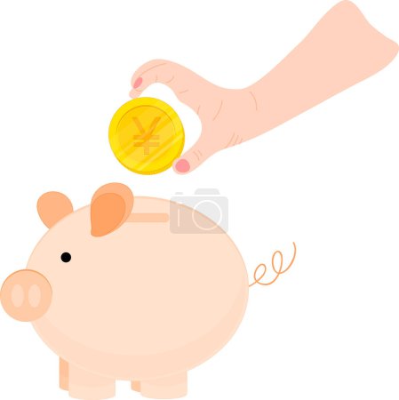 Ilustración de Mano poniendo moneda en alcancía - Imagen libre de derechos