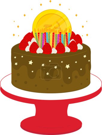 Ilustración de Tarjeta de cumpleaños con pastel y vela - Imagen libre de derechos